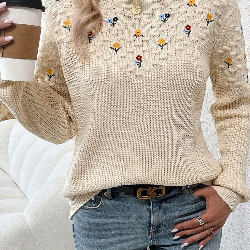 Embroidered Cream Sweater